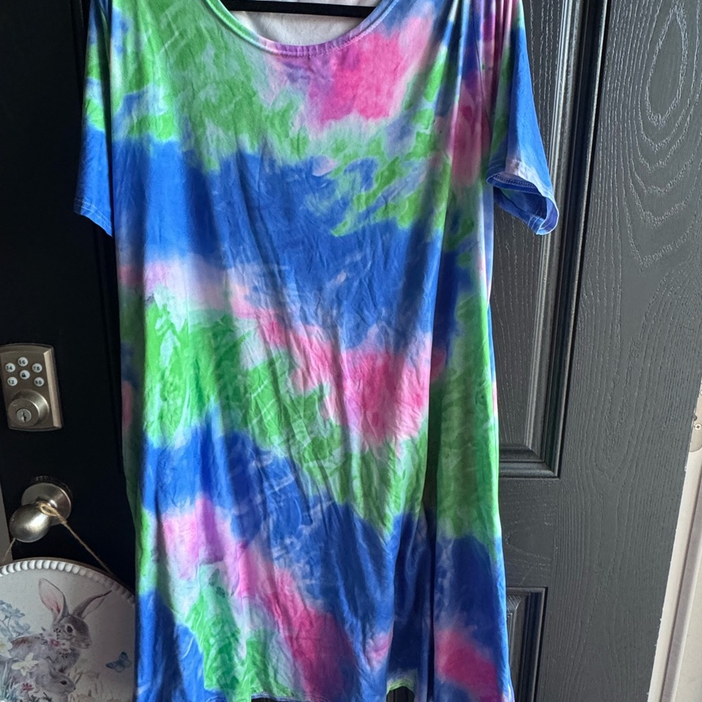 Amazon Essentials Tie-Dye Midi Dress - Blue, Green, Pink